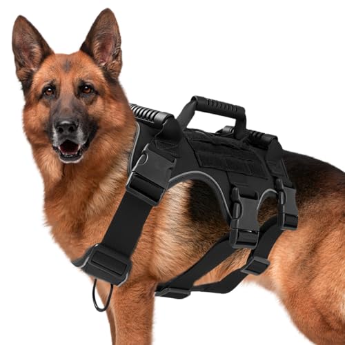 Harnais Chien Anti Traction, Tactique Réfléchissant Réglable avec Poignée et Anneaux, Gilet Solide Facile à Mettre, Harnais Chien Militaire pour Entraînement Chasse, L