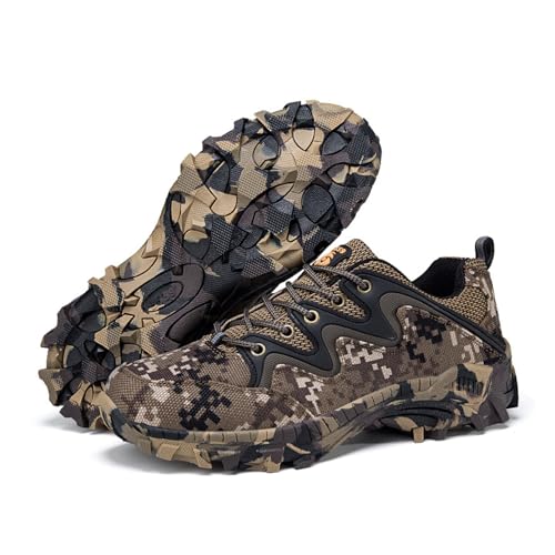 Hixingo Chaussures de Randonnée Homme Femmes, Camouflage Chaussure Randonnée Plein Air, Antidérapant Respirant Baskets de Marche (Kaki,45)