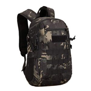 HUNTVP Sac à Dos Petit Cartable Tactique Militaire Molle Sac à Dos de Lycée Sac de Cours Sac de Multifonction pour Chasse Randonnée Camping Voyage Cyclisme Trekking Scalade 12L Camo