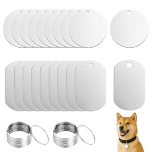 Huybaa 20 Pièces plaque d'identification pour chien,Étiquettes d'Identification en Acier Inoxydable, Plaques Vierges pour Chien avec Porte-clés,plaque militaire,Étiquettes bricolées(argenté)