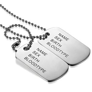JewelryWe Bijoux Pendentif Collier Homme Gravure Personnalisation Offerte Double Plaque Militaire Dog Tag en Acier Inoxydable Fantaisie (personnalisable)