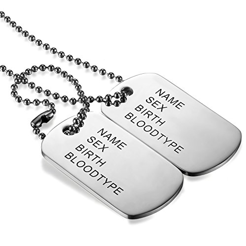 JewelryWe Bijoux Pendentif Collier Homme Gravure Personnalisation Offerte Double Plaque Militaire Dog Tag en Acier Inoxydable Fantaisie (personnalisable)