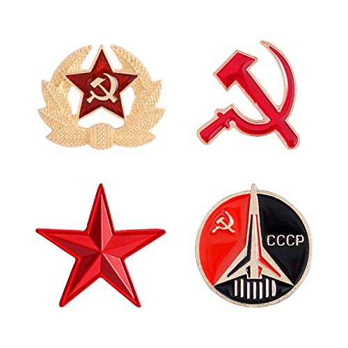 Kingke Ankexin Lot de 4 broches militaires amovibles pour femme, style russe, soviétique, rouge, armée, casquette, insigne communiste, Size reference picture, Métal