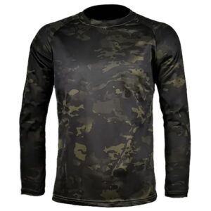 KQIVAM Chemise Militaire Tactique à Manches Longues pour Homme - Respirant - Séchage Rapide - Camouflag T-Shirts - Camouflage Airsoft - Style Militaire - pour la Chasse, Le Camping, la randonnée