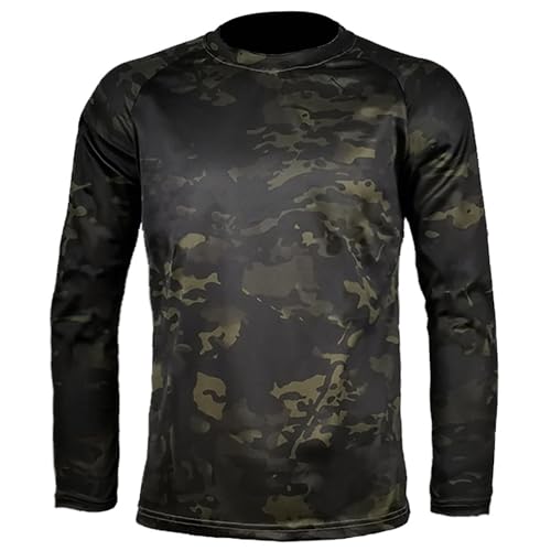 KQIVAM Chemise Militaire Tactique à Manches Longues pour Homme - Respirant - Séchage Rapide - Camouflag T-Shirts - Camouflage Airsoft - Style Militaire - pour la Chasse, Le Camping, la randonnée