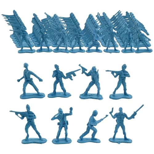 Larfraecy Ensemble de Jeu Militaire de 100Pcs Soldat Militaire Jouet Soldats en Plastique Figurines Militaires et Accessoires d'Équipement d'Arme pour Combat Militaires Petits Soldats (Bleu)