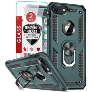 LeYi Coque pour iPhone SE 2022/8/7/SE 2020/6/6s avec 2 Verre Trempé, Anneau Support Militaire Anti-Chute Renforcée Bumper Antichoc TPU Souple et PC Rigide Protection Etui Vert
