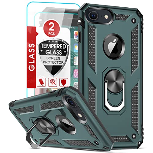 LeYi Coque pour iPhone SE 2022/8/7/SE 2020/6/6s avec 2 Verre Trempé, Anneau Support Militaire Anti-Chute Renforcée Bumper Antichoc TPU Souple et PC Rigide Protection Etui Vert