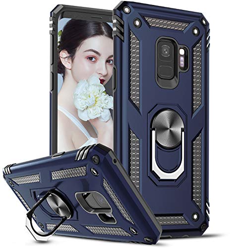 LeYi Coque pour Samsung Galaxy S9, 360° Support Rotatif Militaire Anti-Chute Renforcée Bumper Antichoc TPU Souple et PC Rigide Protection Etui pour Samsung S9 Bleu