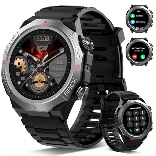 Militaire Montre Connectée Homme Femme avec Appel Bluetooth, 1.39" HD Smartwatch Motre Sport avec 110+ Modes Sportifs, Podometre Cardiofrequencemetre Sommeil, Etanche IP68 pour Android/iOS, Noir