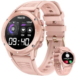 Montre Connectée Femme Sport Smartwatch: 1.42" Ronde Militaire Smart Watch avec Appels Bluetooth Lecteur de Fréquence Cardiaque SpO2 Tensiomètre Sommeil Podomètre IP68 Fitness Tracker pour iOS Android