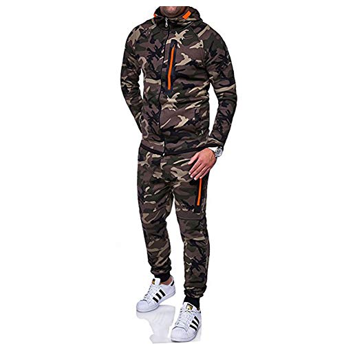 Morbuy Ensemble Pantalon de Sport + Sweat-Shirt Jogging survêtement Veste Capuche Coupe Camouflage Homme Tenue de Sport Ensemble Muscle Bodybuilding Corps (XL, Camouflage Vert)