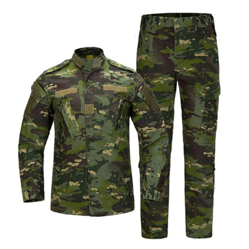 Oanviso Homme Tactique de Costume Vêtements 2 Pièces Manteau avec Capuche Impermeable Veste de Pluie Hiver Uniforme Militaire Tenue de Combat Camouflage Cargo Pantalon B Vert Foncé L