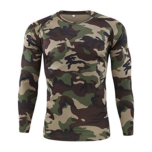 Onsoyours T-Shirt Militaire Homme Respirant Manches Longues T-Shirt Tactique Outdoor pour Homme Casual Tee Shirt Camouflag T-Shirts C Vert M