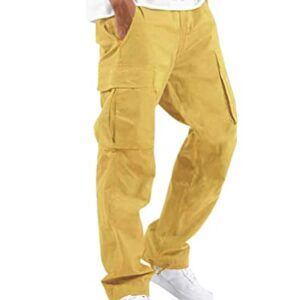 ORANDESIGNE Homme Pantalons Casual Jeans Sport Jogging Slim Fit Militaire Cargo Montagne Baggy Pants Multi Poches Pantalon Cargo Homme Casual Sport Jogging Jogger Chino C Jaune L