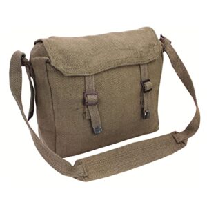 Outdoor World Sac à déjeuner en toile avec 1 sangle réglable – Cartable unisexe de style militaire vintage pour le travail, le sport, l'école, les voyages – Sac à bandoulière (Olive)