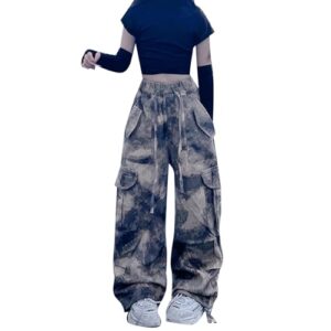 Pantalon Cargo Enfant Fille 4-13 Ans Militaire Pantalon Cargo Baggy Fille Jambe Large Taille Elastique Chic Confortable Pas Cher Sport Casual Vacances Jogging Streetwear (Camouflage, 6-7 Years)
