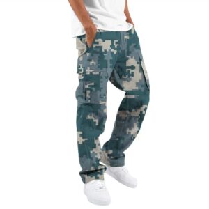 Pantalon cargo pour homme - Coupe ample - Léger - Camouflage - Tactique militaire - Avec poches - Pantalon de sport décontracté - Pantalon de jogging imprimé, bleu, L