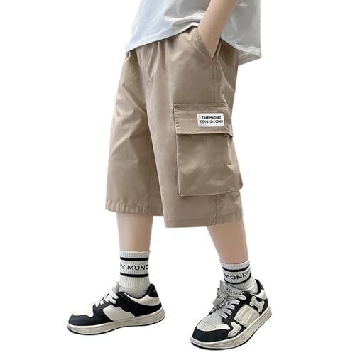 Pantalon Court Cargo Ado Garçon Taille élastique 8-15 Ans Ete Large Shorts et Bermudas Ample Enfant Garcon Pas Cher Confortable Casual Sport Jogging Streetwear Sweatpants (14-15 Ans, Z-Khaki)