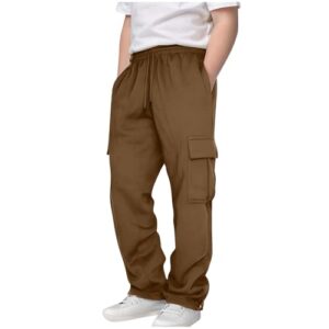 Pantalon de jogging cargo pour garçon, pantalon à taille élastique avec cordon de serrage et chevilles réglables, style militaire pour adolescents, café, 13-14 ans