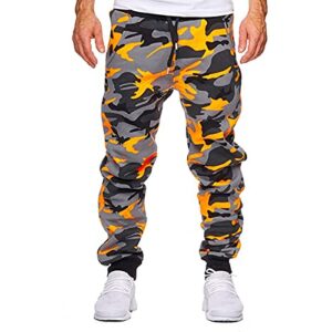 Pantalon Homme Militaire Chino Casual Sport Jogging Cuisine Travail Elastique Baggy (C-Orange, M)