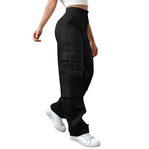 Pantalon Militaire Femme Pantalon Cargo Femme Taille Haute Grande Taill Elastique Baggy Large Pantalons De Travail avec 6 Poches Y2K Streetwear Sport Extérieur Trekking Décontracté