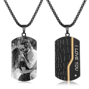 PiercingJak Cadeau Fête de Père, Collier Dog Tag Photo Personnalisé Pendentif Médaillon Plaque Militaire Armée en Acier Inoxydable avec Chaîne Cadeau Papa Homme Femme Couple