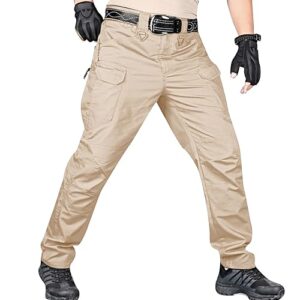 Rrongwn Pantalon tactique pour homme - Pantalon militaire - Pantalon de combat - Pantalon tactique - Genouillères amovibles - Pour activités de plein air, beige, L