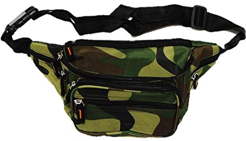 Sac banane camouflage style militaire avec de nombreux compartiments.