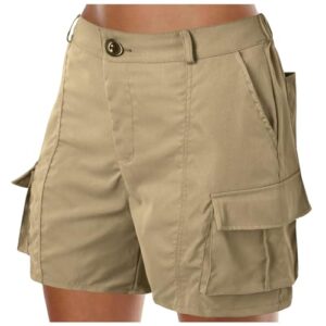 Short Court Cargo Femme Été Léger, Shorts Et Bermudas Décontracté pour Femme Shorts Militaire avec Multi-Poches Solide Chino Shorts Grande Taille Jambe Large Confortable Extensible