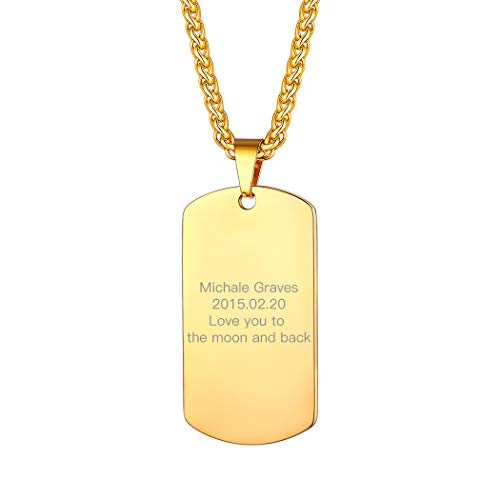 Suplight Collier Homme Personnalisé Plaqué Or Pendentif Plaque Militaire Gravé avec Texte Chaîne Ajustable 55cm Bijou Tendance Cadeau Parfait
