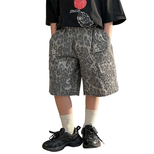 SUPTTING Short cargo pour garçon, short de camouflage, de nombreuses poches, motif de camouflage, short militaire, utilitaire, streetwear, robuste et pratique, avec passants de ceinture, pantalon de