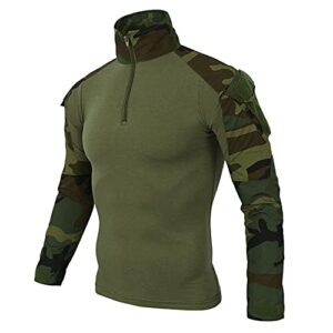 T-shirt tactique pour homme - Camouflage - Coupe ajustée - Manches longues - Camouflage - Pour paintball - Airsoft - Armée allemande - Uniforme militaire, Vert kaki, S
