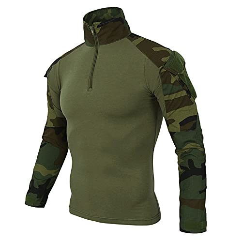 T-shirt tactique pour homme - Coupe ajustée - Manches longues - Camouflage - Paintball - Airsoft - Armée allemande - Uniforme militaire, Vert kaki, M