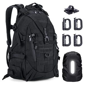TANSOLE TAN SOLE sac a dos tactique commando militaire homme et femme crossfit outdoor randonnée trekking survie moto bug out bag avec 4 boucles en forme de D et housse de pluie (Noire)