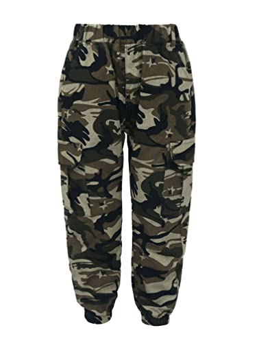 TiaoBug Enfant Garcon Cargo Pantalon Taille Elastique avec Multi-Poches Jogging Eté Pantalon Sport Danse Hip-hop Casual Décontracté 5-15 Ans Camouflage 9-10 Ans