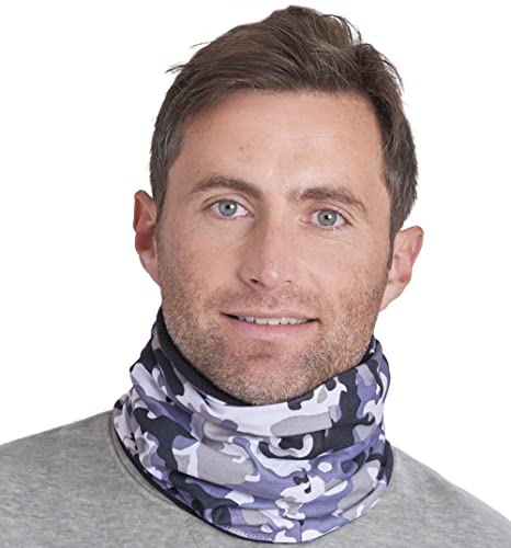 Tough Headwear Tour de Cou d'Hiver - Cache Cou Sport pour Femme et Homme - Design 3 en 1 - Tour de Cou - Cache Nez - Bandeau pour Oreilles - Chaud et Respirant - Gris Camouflage