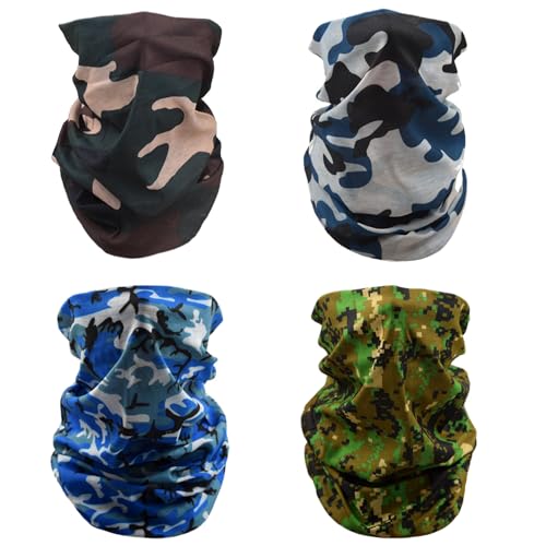 TRKETK 4 Pièces Couvre-chef Multifonctionnel, Masque Facial pour Hommes et Femmes Cagoules Multifonctions Coupe-Vent Cache-Cou Écharpe Snoods pour Hommes Couvre-Visage Large Foulard Camouflage Style