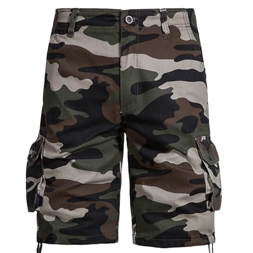 Ventes Flash du Jour Tactique Lin Short Baggy de Travail Cargo Homme Sport Vert armée Bermuda Chino Camouflage Short Cargo avec Poche de Chantier Pantalon Homme Sport Vert armée 42