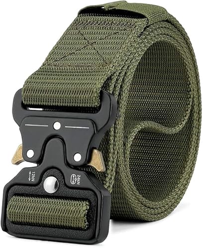 VIDSTM Ceinture Militaire Homme, Ceinture de Travail en Nylon 1,5 Pouces, Ceinture Tactique Militaire avec Boucle Métallique à Dégagement Rapide pour Sport Extérieur (Armée Verte)