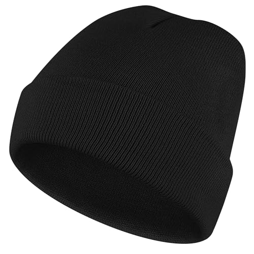 Wanme Bonnet pour Homme et Femme, Classics Basic Bonnet Hiver Extensible en Tricot, Chaud et Confortable, Noir