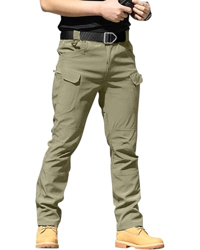 YAOBAOLE Pantalon Militaire Homme Treillis Pantalons Tactique Pantalon Homme Cargo Pantalons de Randonnée Kaki XL