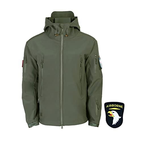 ZhuiKun Veste Polaire Tactique Homme avec Capuche et Multiples Poches Militaire Imperméables Softshell pour Camping Chasse Pêche - Armée Verte,M