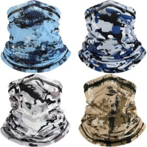 4 Pièces Cache Cou Elastique pour Homme et Femme, Camouflage Bandana Tour de Cou Coupe-Vent et Respirant Snood à Séchage Rapide pour Moto, Cyclisme, Ski, Randonnée, Course à Pied