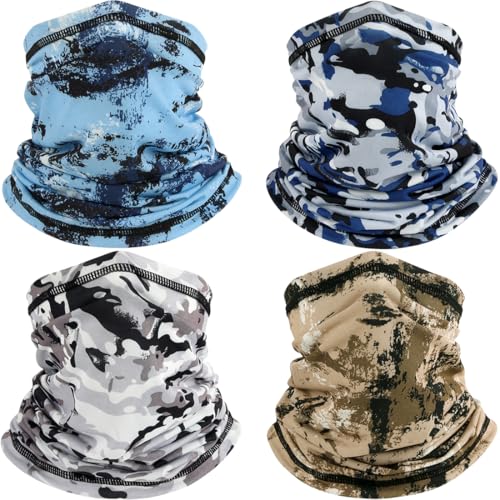 4 Pièces Cache Cou Elastique pour Homme et Femme, Camouflage Bandana Tour de Cou Coupe-Vent et Respirant Snood à Séchage Rapide pour Moto, Cyclisme, Ski, Randonnée, Course à Pied