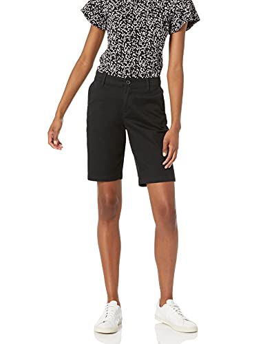 Amazon Essentials Short Bermuda Kaki Taille Mi-Haute Coupe Ajustée Entrejambe 25 cm Femme, Noir, 50