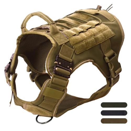 APKOL Harnais Chien Tactique - 3 Tailles, MOLLE Tactique, Boucle Métallique, Respirant et Ajustable