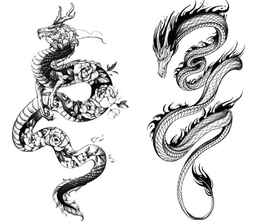 BeyondTattoos XQB458 459 Lot de 2 tatouages temporaires Dragon Tattoo Bras Tatouages temporaires Dragon Tattoo Bras Tatouages