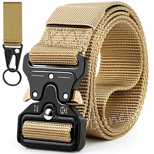 Ceinture Tactique,Ceinture Homme Tactique Militaire en Nylon Réglable avec la Boucle en métal résistante à dégagement Rapide pour Sport Extérieur,Marron, tailles:49”(125cm)