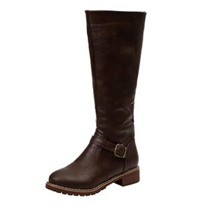 ESSUE Bottes Mollets Larges Plates Sexy Boots Femme Cuir Moto Vintage Boot Equitation Bottes d'hiver Confortables Santiags Haute Botte Femmes Bottes Bottines Talon Carré Boots